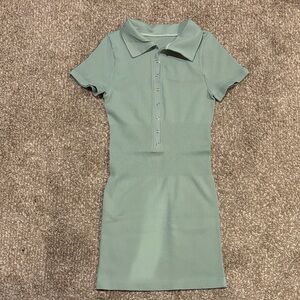 OQQ Ribbed Polo Mini Dress Sage Green M NWOT (C/53)